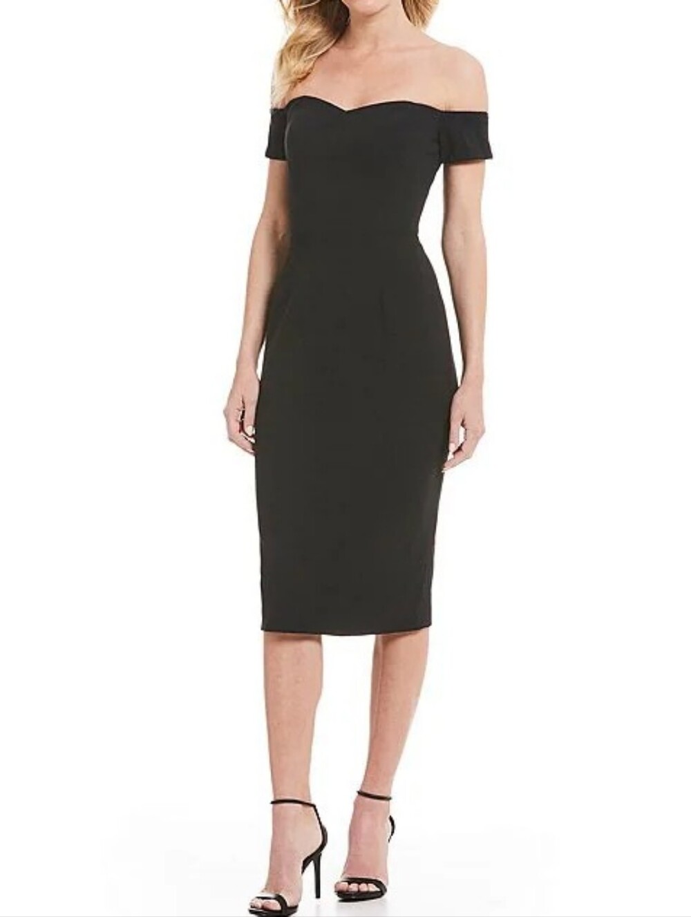 Dress The Population Bailey Off-Shoulder Sweetheart Crepe Midi Dress Size XS